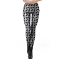 Women's Halloween leggings featuring gothic skull patterns and zigzag geometry - S / Black and White Skull Style (WKDK1019)