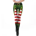 Women Christmas elf leggings with red white stripes and green 3D digital printed patterns - Green Elf Red White Mix (SKDK094)