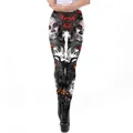 Damen Yoga-Leggings mit 3D-Tag der Toten Zuckerschädel und orangefarbenem Schmetterlingsdruck - S / Zuckerschädel Schmetterling Stil (KDK1968)