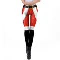 Christmas leggings with Santa style red glitter print and black faux belt design - Santa Glitter Texture (SKDK095)