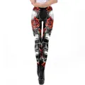 Damen Leggings mit Totenkopf und roten Rosen 3D-Druck im gotischen Stretch-Design - S / Gothic Totenkopf Rose Stil (KDK1964)