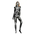 Damen 3D-Skelett-Einteiler für Halloween-Cosplay aus hochdehnbarem, schwarzem Stoff - S / WB141-003