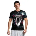 Camiseta negra para hombre con estampado digital de cabeza de serpiente 3D y cuello redondo - S / Tops / Patrón de Cabeza de Serpiente Rugiente (WB129-9001)