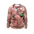 Ugly Christmas sweatshirt with 3D hairy chest digital print and festive ornaments - Gingerbread Man Lights Hairy Chest Style (SB102-036)