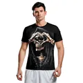 Camiseta negra 3D con calavera con capucha y gesto de corazón para Halloween - S / Tops / Patrón de Gesto de Corazón de Esqueleto (WB129-9003)