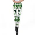 Women's St. Patrick's Day leggings with green shamrock and argyle digital print - S / White Green Argyle Shamrock Style (KDK2006)