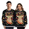 Macro detail of a two-person Christmas sweater with reindeer patterns and striped edges - S/M / Black Reindeer Style (SB162-021)