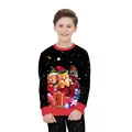 Kinder-Weihnachtspyjama in Schwarz mit drei Katzen und festlichem Druck, Langarmshirt - Weihnachtskatze Print Top (T103-016) / 110