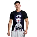 Camiseta negra de hombre con estampado gótico 3D y patrones de rayos púrpuras - S / Tops / Patrón de Retrato de Terror Gótico (WB129-9007)
