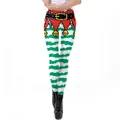 Women's Christmas pixel art leggings with green stripes and festive bell patterns - S / Pixel Green White Stripe (SKDK104)