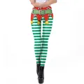 Christmas leggings with 3D candy cane and green white stripes for holiday fashion - Green Leather Texture Bells (SKDK101)