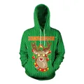 Green Christmas hoodie with 3D reindeer print and Merry Christmas festive lettering - Green Knit Reindeer Sunglasses Style (SB101-069)