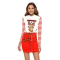 Christmas bodycon dress with reindeer print and red white striped long sleeves - S / Sunglasses Reindeer (SB143-005)