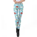 Women's blue Christmas leggings with holiday alpaca and snowflake digital print - Holiday Alpaca Print (SKDK098)
