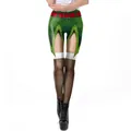 Women's 2024 Christmas elf printed leggings with belt pattern and faux fishnet print - Elf Cutout Fishnet (SKDK097)