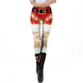 Women's Christmas leggings featuring 3D Santa belt and reindeer print patterns - Santa Light Reindeer (SKDK085)