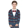 Kids Christmas suit with 3D digital reindeer print shirt and trousers set - M / Navy Blue Christmas Print (T103-019)