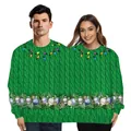 Two-person Christmas green sweatshirt with reindeer digital print and couple design - S/M / Green Reindeer Pattern (SB162-018)