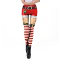 Christmas leggings with red suit pattern, belt print and red white striped sock design - Red White Sock Visual (SKDK090)