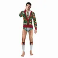 Men's Christmas reindeer print cardigan with necktie and matching holiday briefs set - S / Gingerbread House Faux Tie Print Style (SB142-007)