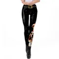 Christmas leggings with festive dog prints and belt motif on black stretch fabric - Black Christmas Dog Print (SKDK092)