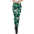 Women's St. Patrick's Day green shamrock print yoga leggings with elastic slim fit - Dark Green Shamrock All-over Print Style (KDK2019)