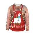 Ugly Christmas sweatshirt featuring realistic hairy chest print and festive alpaca design - M / Tops / Red Suspenders Alpaca Hairy Chest Style (SB102-029)