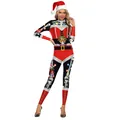 Body de Noël 3D pour femmes avec imprimé crâne festif et bonnet assorti - S / Style Squelette de Noël Rouge (SB142-003)