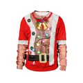 Funny 3D hairy chest digital print Christmas sweatshirt in red for couples - M / Tops / Red Belt Reindeer Hairy Chest Style (SB102-030)