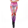 Women's yoga leggings with purple mandala 3D digital print and high waisted slim fit - Deep Purple Rose Hamsa Hand Style (KDK1978)