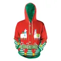Christmas reindeer hoodie in red with festive 3D digital print and loose fit styling - M / Red Christmas Alpaca Style (SB101-065)