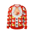 Ugly Christmas sweatshirt with 3D hairy chest and cartoon alpaca digital print - Red Snowflake Alpaca Fake Fur Collar Style (SB102-032)