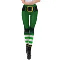 Women's St. Patrick's Day leggings with green chainmail print and belt design - Chainmail Texture Clover Style (KDK2017)