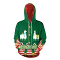 Dark green Christmas hoodie featuring festive 3D reindeer and alpaca cartoon print - M / Green Christmas Alpaca Style (SB101-066)
