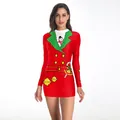 Eng anliegendes langärmliges Weihnachtskleid mit rotem Pixel-Art-Druck für Damen - Schneemann Glocke Pixel (SB143-003)