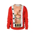 Funny Christmas sweatshirt with 3D hairy chest and Santa tattoo print in festive red - Red Santa Tattoo Hairy Chest Style (SB102-033)