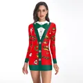 Rotes Langarm-Slim-Fit-Kleid zu Weihnachten mit festlichen Schneemann- und Glockenprints - Schleife Schneemann Rot (SB143-001)