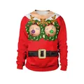 Ugly Christmas sweatshirt with hairy chest print and green reindeer wreaths - Red Reindeer Wreath Belt Style (SB102-034)