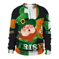 Sudadera de San Patricio con estampado digital de duende irlandés y tréboles - M / Patrón de Bandera Leprechaun (B102-047)