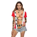 T-shirt femme col en V pour Noël avec imprimé numérique 3D renne et gilet de Père Noël - S / Style Gilet Muscle Père Noël (SB136-001)