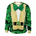 Sudadera de San Patricio con trébol verde y estampado de chaleco dorado efecto 3D - M / Patrón Divertido de Esmoquin de Trébol (B102-049)