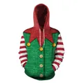 3D Christmas elf hoodie with digital print, striped sleeves and holiday drawstrings - M / Christmas Elf Style (SB101-060)