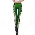 Leggings de Saint-Patrick pour femmes avec imprimé trèfle vert et blanc et taille haute - Style Trèfle Latéral Vert Blanc (KDK2014)