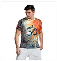 Detailopname van het 3D Om-symbool en mandala digitale print op heren sport T-shirt - Blauw Om Mandala Afdruk (B129-9143)
