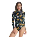 Body à manches longues pour femmes avec imprimé Bambi et coupe ajustée à col haut - Style de Personnage de Dessin Animé (B120-024)