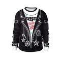 Funny 3D Christmas sweatshirt with realistic biker jacket and festive holiday prints - Black Biker Jacket Print Style (SB102-038)