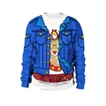 White Christmas sweatshirt featuring pixel art reindeer and denim jacket 3D print - Blue Pixel Denim Reindeer Style (SB102-039)