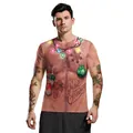 Men's 3D Christmas t-shirt with funny chest hair and lights print in white background - Funny Chest Hair and Baubles (SB129-9007)