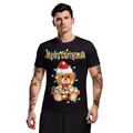 Men's black t-shirt with a festive 3D Christmas bear print and Merry Christmas text - Christmas Teddy Bear-Black (SB129-9005)
