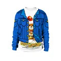 Christmas sweatshirt with 3D denim jacket and teddy bear print for couples - Blue Pixel Denim Teddy Bear Style (SB102-040)